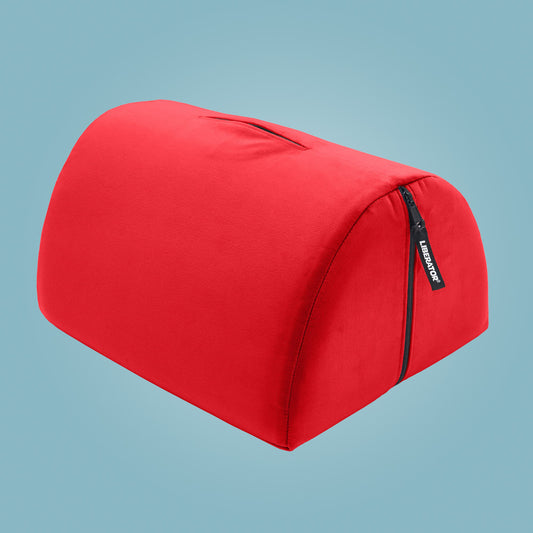 Bonbon foam cushion for sex toys in red on blue background