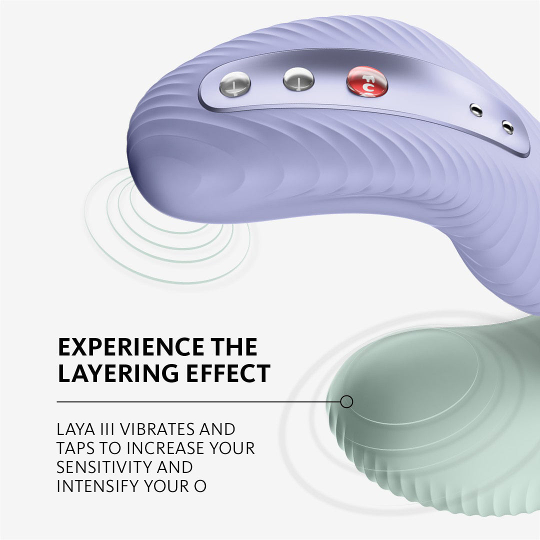 Laya 3 Lay-On Vibrator in sage infographic for the layering effect