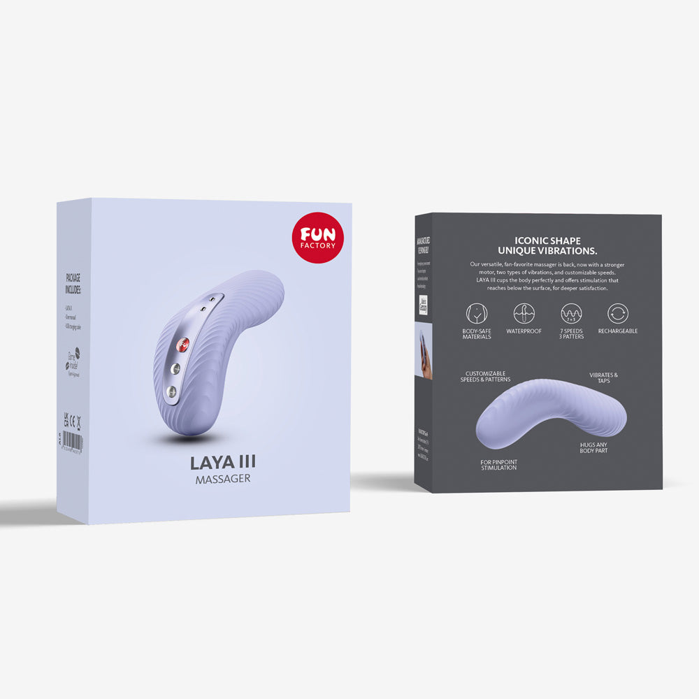 Laya 3 Lay-On Vibrator in violet with the package
