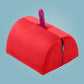 Bonbon foam cushion for sex toys in red on blue background with dildo in pillow