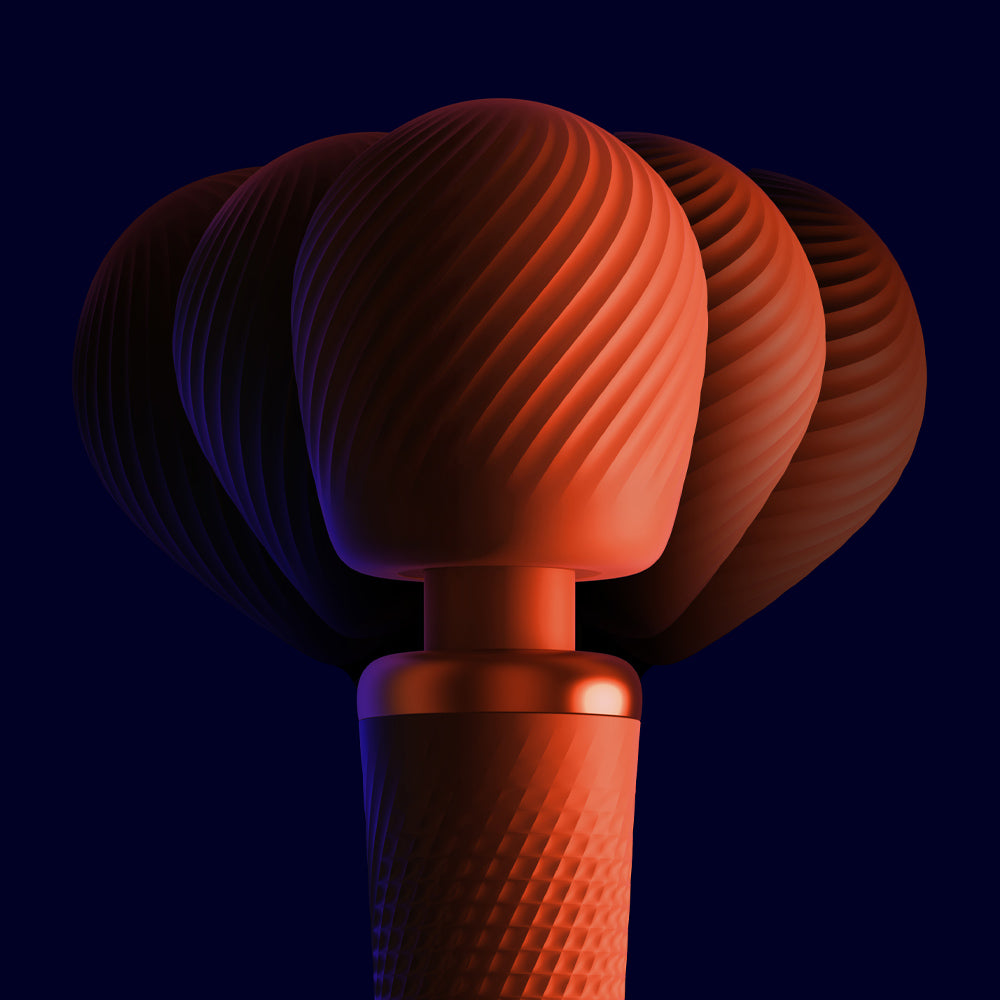 Vim Vibrating wand in orange in motion on a blue background