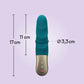 Stronic Petite by Fun Factory in deep sea blue on a lilac background with measurement reference