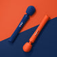Wand Vibratory by Fun Factory in orange and blue showcasing the charger slot on an orange and blue background